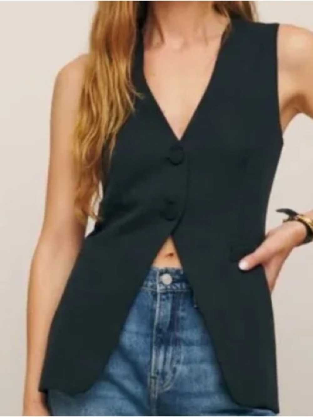 Reformation Minimalist Black Two-Button Sleeveless Tailored Vest Top S